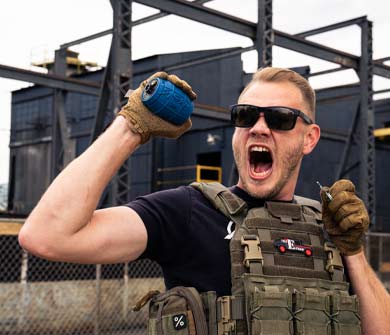 Airsoft player celebrating